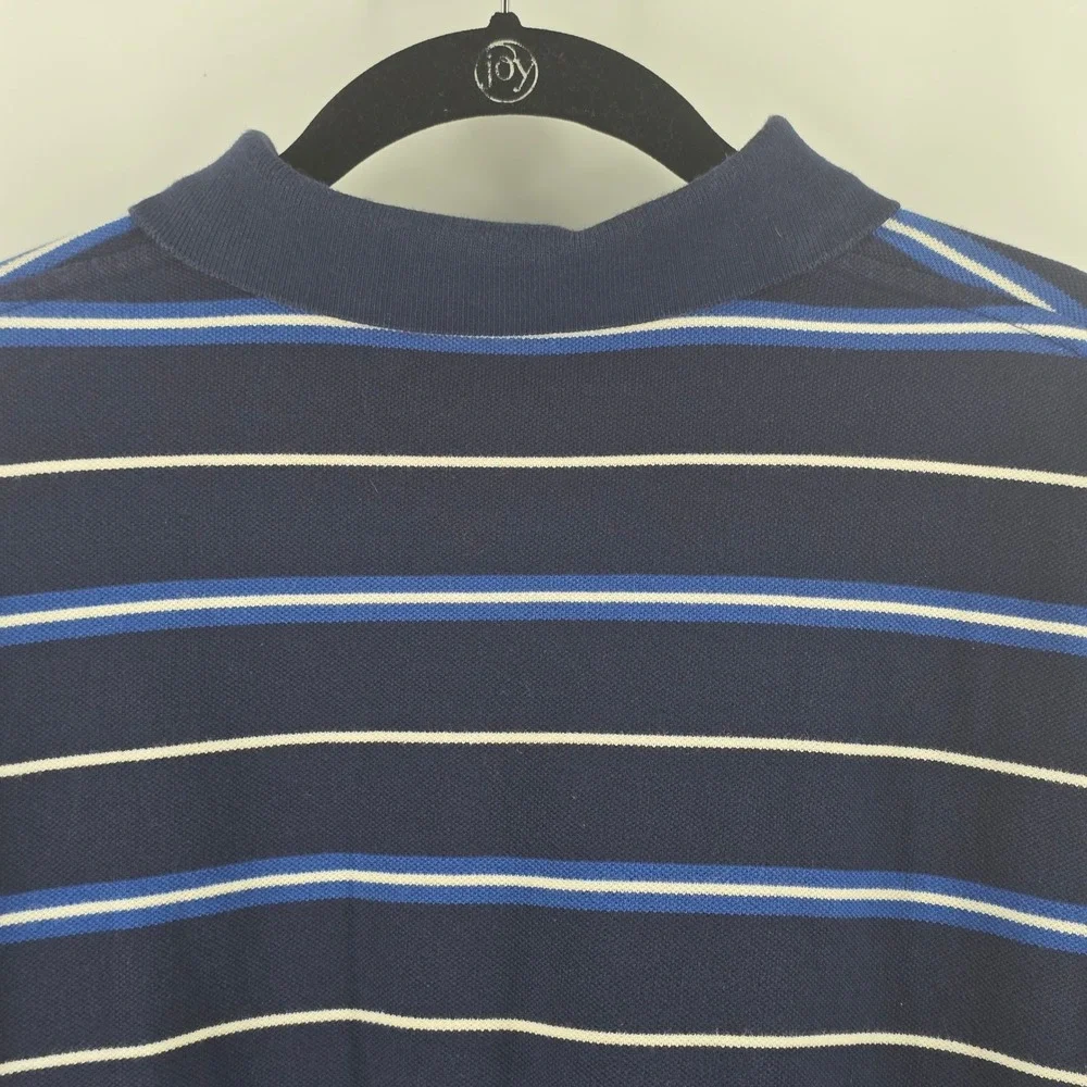 Polo Ralph Lauren Polo Shirt Mens L Navy Blue Striped Short Sleeve Cotton Pique
